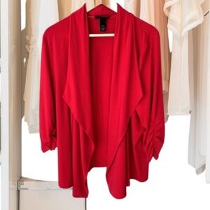 Lane Bryant Blazer 22/24 Red Open Front Ruched Sleeves Women's Drape Cardigan
